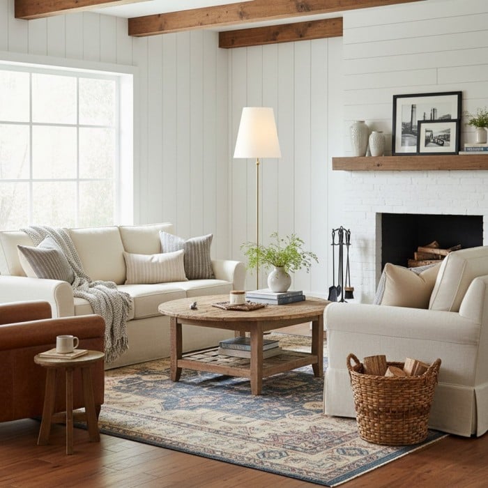 Lámpara de pie vintage Serena de latón - Estructura de hierro con pantalla de lino para salas de estar y rincones de lectura