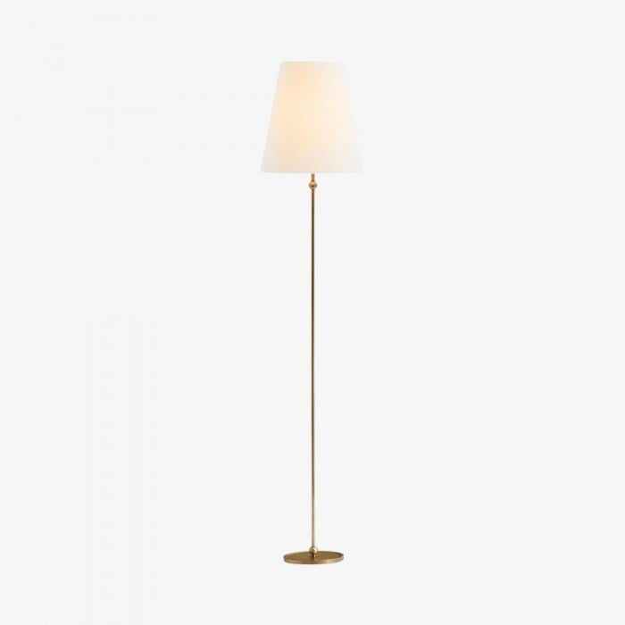 Lámpara de pie vintage Serena de latón - Estructura de hierro con pantalla de lino para salas de estar y rincones de lectura