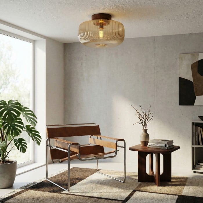 Plafonnier rond encastré en verre cannelé ambré rétro Amberflow HL2434