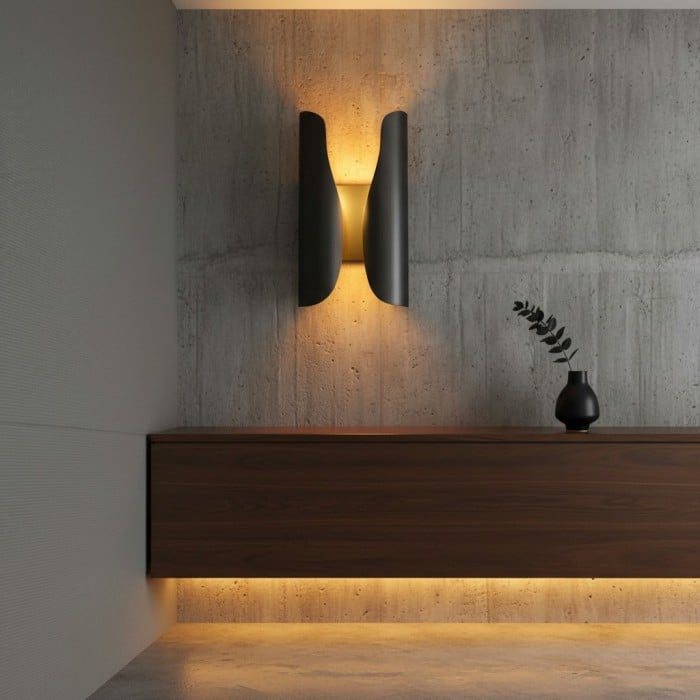 Aplique de pared escultural artístico Auregon: lámpara de pared abstracta de metal en espiral para pasillo o sala de estar