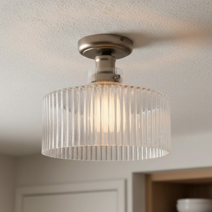 Ribora Vintage - Lámpara de techo de cristal acanalado de inspiración industrial - Montaje empotrado para interiores modernos