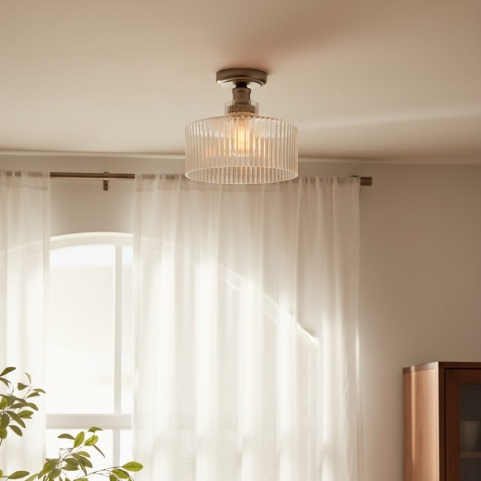 Ribora Vintage - Lámpara de techo de cristal acanalado de inspiración industrial - Montaje empotrado para interiores modernos