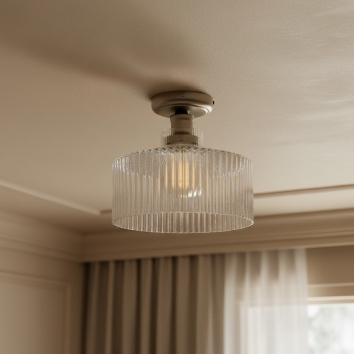 Ribora Vintage - Lámpara de techo de cristal acanalado de inspiración industrial - Montaje empotrado para interiores modernos