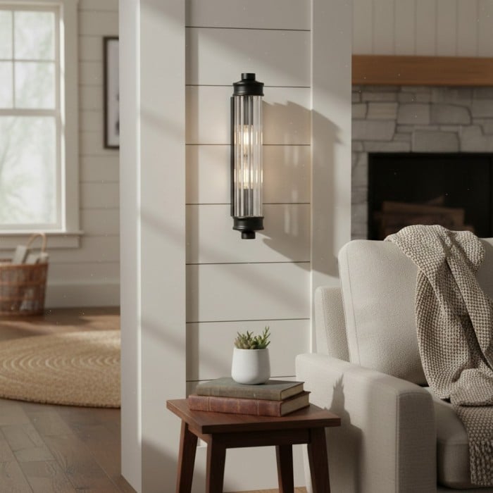 Aplique de pared cilíndrico de vidrio acanalado Bravira - Lámpara de pared nórdica moderna para pasillo y salón HL2440