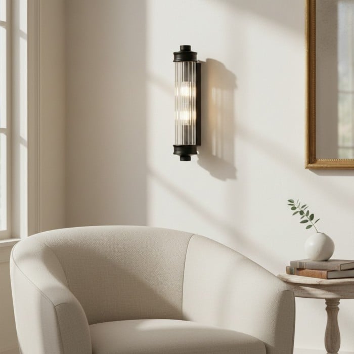 Aplique de pared cilíndrico de vidrio acanalado Bravira - Lámpara de pared nórdica moderna para pasillo y salón HL2440