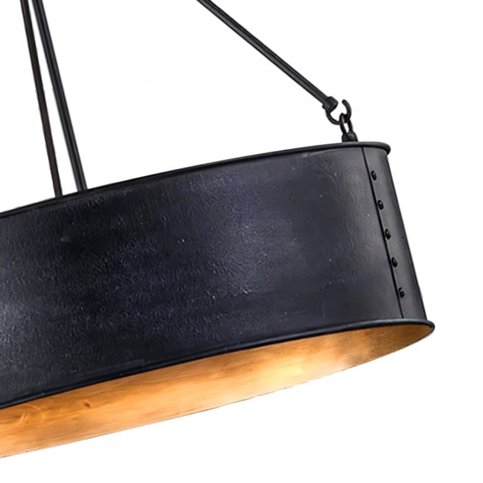 Lámpara colgante industrial contemporánea Dravik con forma de tambor: lámpara colgante de metal negro para sala de estar o