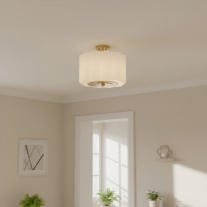 Plafonnier Enoravelo style ferme - Abat-jour en verre festonné au design vintage pour intérieurs HL2418