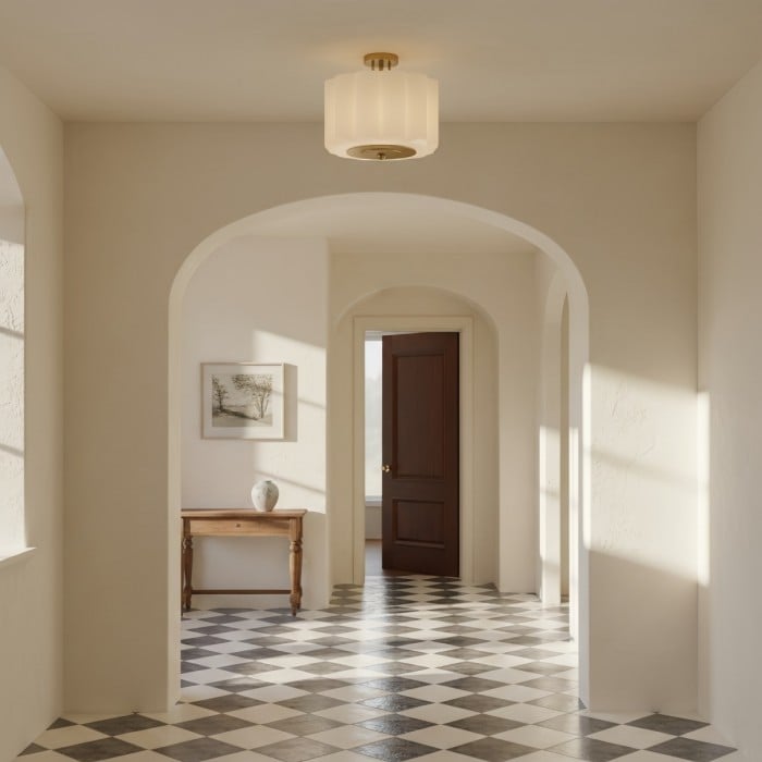 Plafonnier Enoravelo style ferme - Abat-jour en verre festonné au design vintage pour intérieurs HL2418