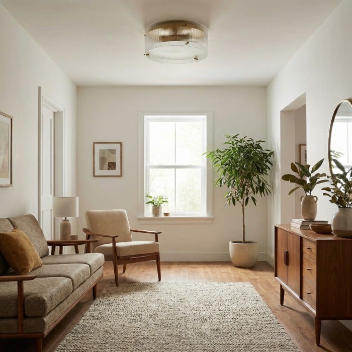 Plafonnier rond en laiton et verre cannelé Glimmerove – Style rustique chic, idéal pour salons et salles de bains HL2442