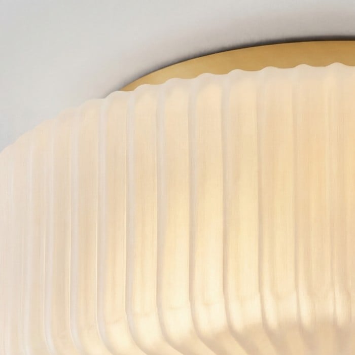 Plafonnier contemporain Lunorib en verre opalin - Luminaire en métal texturé nervuré pour espaces de vie HL2417