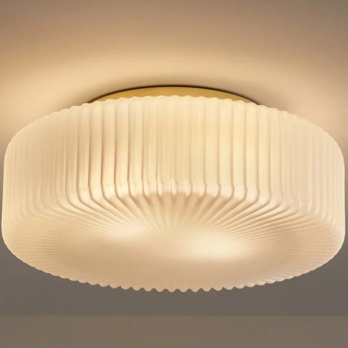 Plafonnier contemporain Lunorib en verre opalin - Luminaire en métal texturé nervuré pour espaces de vie HL2417