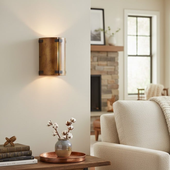 Applique murale rustique Rustivon - Abat-jour en métal courbé de style vintage pour chambre à coucher HL2430