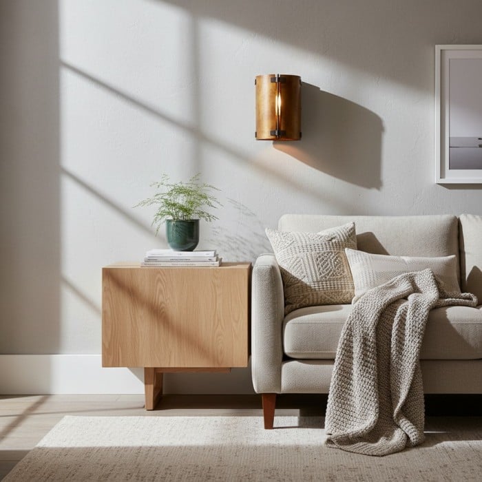 Rustykalny kinkiet ścienny Rustivon – zakrzywiony metalowy klosz w stylu vintage do sypialni HL2430