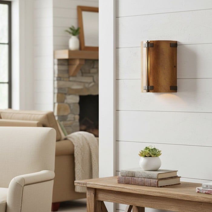 Applique murale rustique Rustivon - Abat-jour en métal courbé de style vintage pour chambre à coucher HL2430