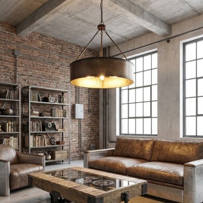 Velara Industrial Drum Shade Pendant Light – Industrial Style Hanging Fixture for Kitchen and Dining HL2438