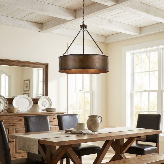 Suspension Velara à abat-jour tambour industriel – Luminaire suspendu de style industriel pour cuisine et salle à manger HL2438