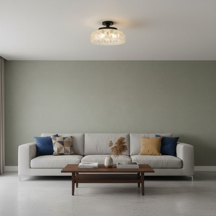 Plafonnier semi-encastré en verre à motif floral vintage Zenarivo - Style chalet moderne pour salon HL2437