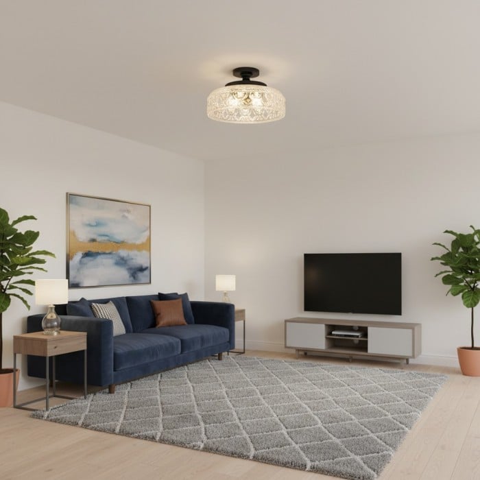 Lampa sufitowa Zenarivo Vintage Floral Glass, półpłaska, w nowoczesnym stylu do salonu, HL2437