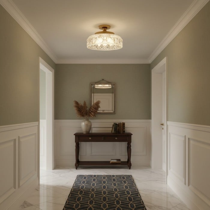 Plafonnier semi-encastré en verre à motif floral vintage Zenarivo - Style chalet moderne pour salon HL2437