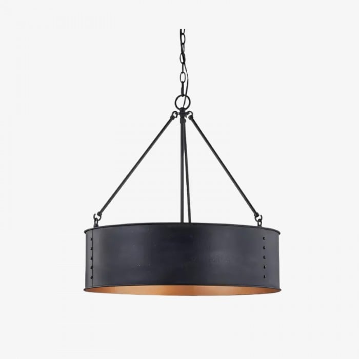 Lámpara colgante industrial contemporánea Dravik con forma de tambor: lámpara colgante de metal negro para sala de estar o