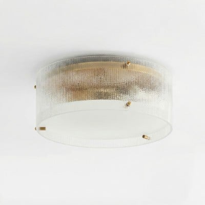 Glimmerove Fluted Glass Brass Round Ceiling Light – Rustic Chic Flush Mount for Living Rooms and Bathrooms HL2442