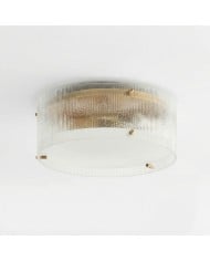 Lámpara de techo contemporánea Lunorib de vidrio opalino - Iluminación de metal texturizado acanalado para salas de estar HL2417