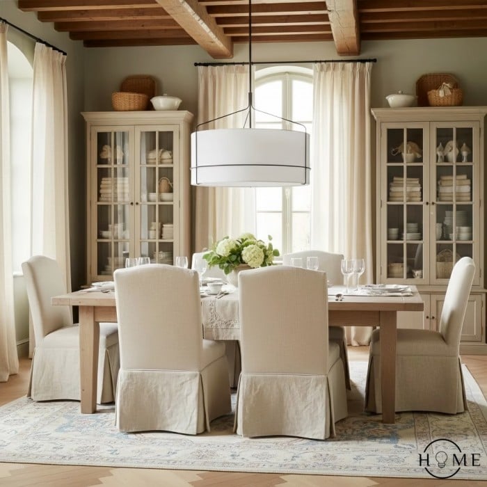 Horelia Linen Pendant Lamp - Nordic Drum Shape Pendant Light HL1491