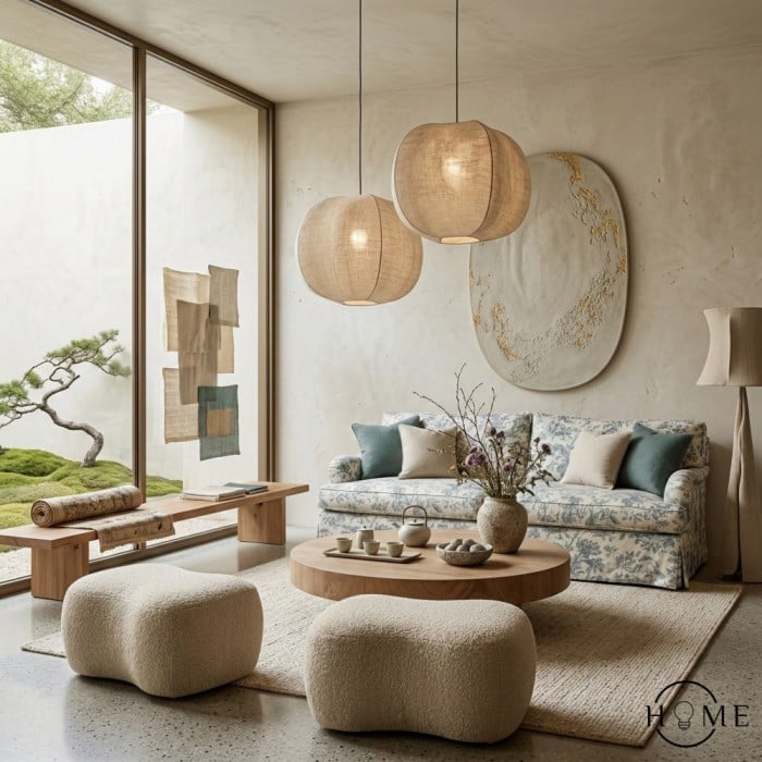 Diora Sculptural Lantern Pendant Light - Modern Hanging Lamp with Silk Texture for Living Spaces HL1991