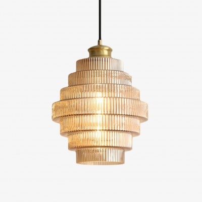 Modern Creative Pleated Glass Pendant Lamp - Bottle Shape Hanging Light for Dining HL615
