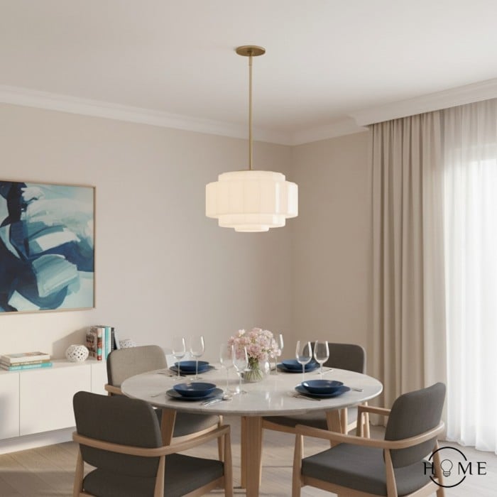 Antieke Messing Opaal Glazen Hanglamp - Gelaagde Vintage Stijl HL1042