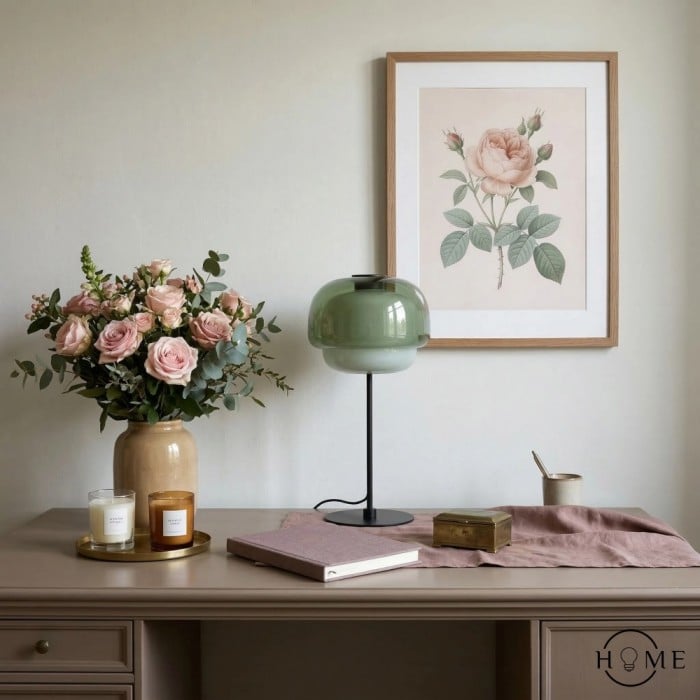 Clinco Lámpara de mesa de cristal coloreado con cúpula - Pantalla retro en forma de hongo HL1095