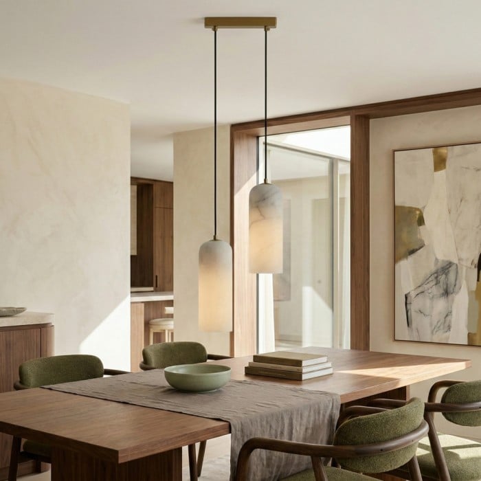 Alabresca Mid Century Alabaster Pendant Light - Multi Head Hanging Lamp for Kitchen Island HL2487