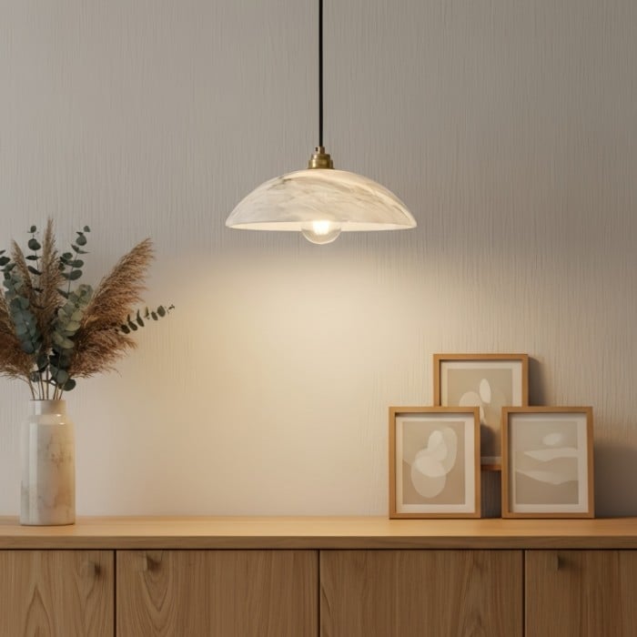 Alariv Elegant  Alabaster Dome Pendant Light - Modern Stone Lighting for Dining or Living HL2500