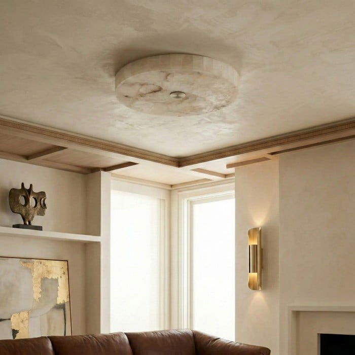 AlbaSphere Modern Round Ultra Thin Ceiling Lamp - Alabaster Contemporary Home Lighting HL2489