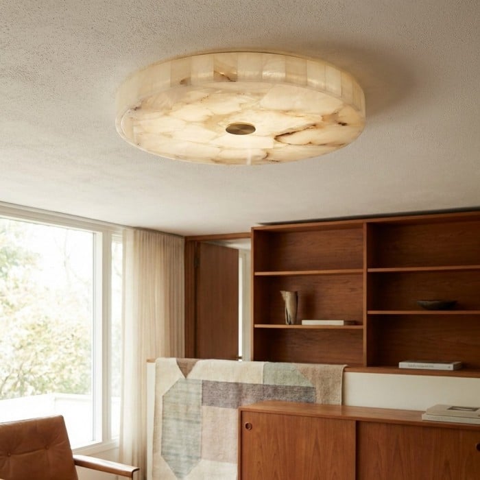 AlbaSphere Modern Round Ultra Thin Ceiling Lamp - Alabaster Contemporary Home Lighting HL2489