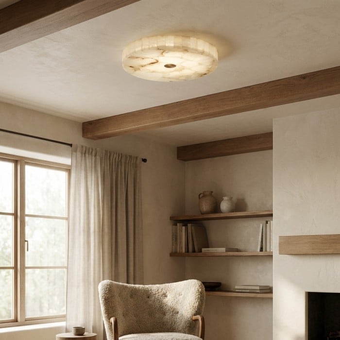 AlbaSphere Modern Round Ultra Thin Ceiling Lamp - Alabaster Contemporary Home Lighting HL2489
