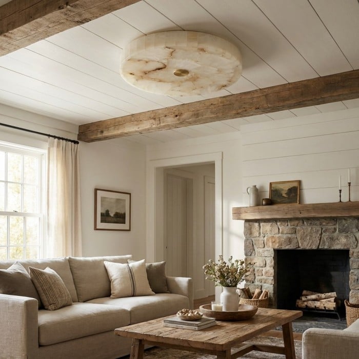 AlbaSphere Modern Round Ultra Thin Ceiling Lamp - Alabaster Contemporary Home Lighting HL2489