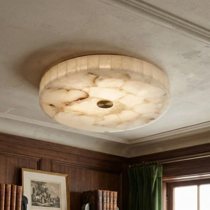 AlbaSphere Modern Round Ultra Thin Ceiling Lamp - Alabaster Contemporary Home Lighting HL2489