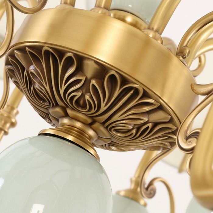 Altoris Serie Kroonluchter met Stoffen Lampenkappen - Messing Keramische Kroonluchter voor Woonkamer HL2479