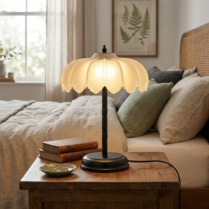 Aridia elegante tafellamp - slanke metalen voet en glazen kap voor moderne ruimtes HL2502