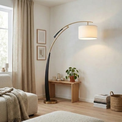 Lámpara de pie moderna AstraLoop con forma de arco y tela: elegante diseño curvo de metal para interiores HL2480