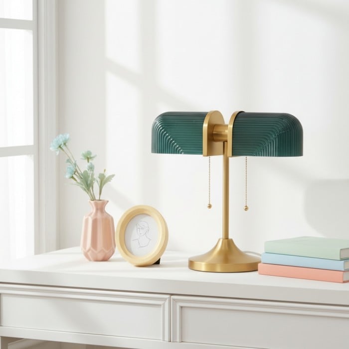 Lampada da tavolo Aurebron con base in metallo e vetro scanalato - Lampada da tavolo moderna e decorativa per soggiorno HL2486