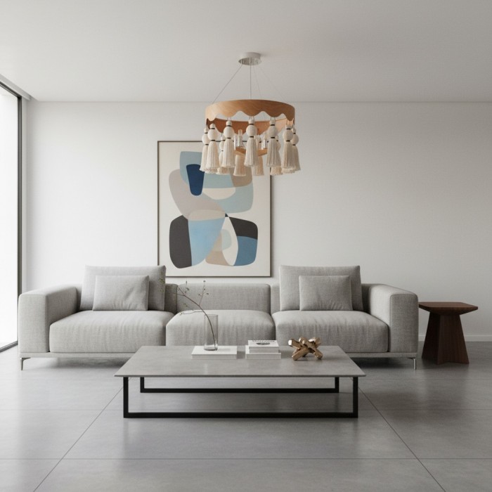 FringeAura Boho Kwastjes Kroonluchter - Grote Kroonluchter met Katoenen Franjes voor Eet- en Woonkamer HL2450