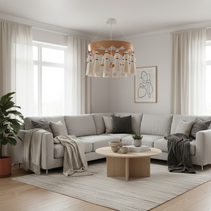 FringeAura Boho Kwastjes Kroonluchter - Grote Kroonluchter met Katoenen Franjes voor Eet- en Woonkamer HL2450