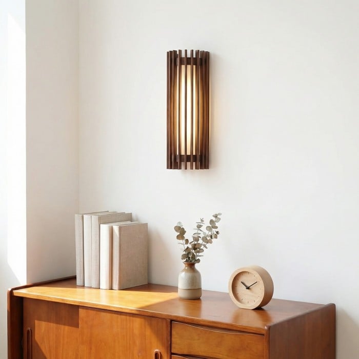 Boskelux Walnut Wandlamp - Gebogen Achterplaat en Diffuus Licht voor Woonkamers of Hales HL2456