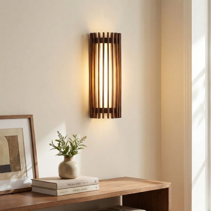 Boskelux Walnut Wandlamp - Gebogen Achterplaat en Diffuus Licht voor Woonkamers of Hales HL2456
