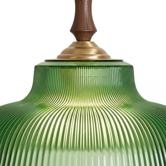 Lámpara colgante Elunaris Vintage con forma de trompeta y pantalla de cristal verde para comedor HL2455