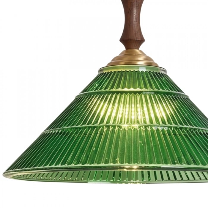 Lámpara colgante Elunaris Vintage con forma de trompeta y pantalla de cristal verde para comedor HL2455