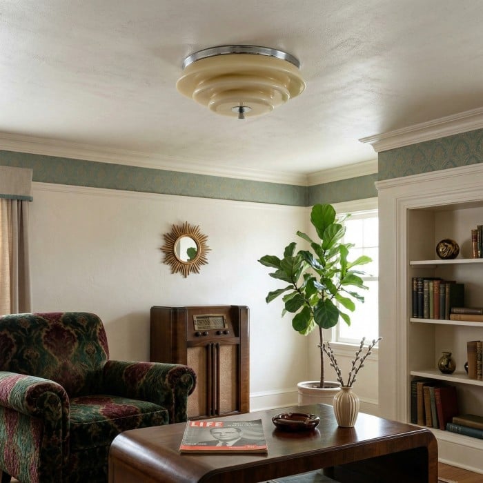 Mallew Flush Mount Ceiling Light - Layered Wave Silhouette Vintage Style Lamp for Indoor Use HL2451