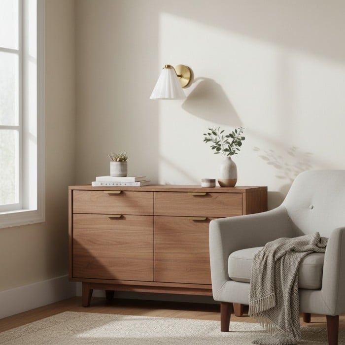 Mivie Moderne Wandlamp met Geribbeld Melkglas - Compact Profiel voor Slaapkamers en Gang HL2507